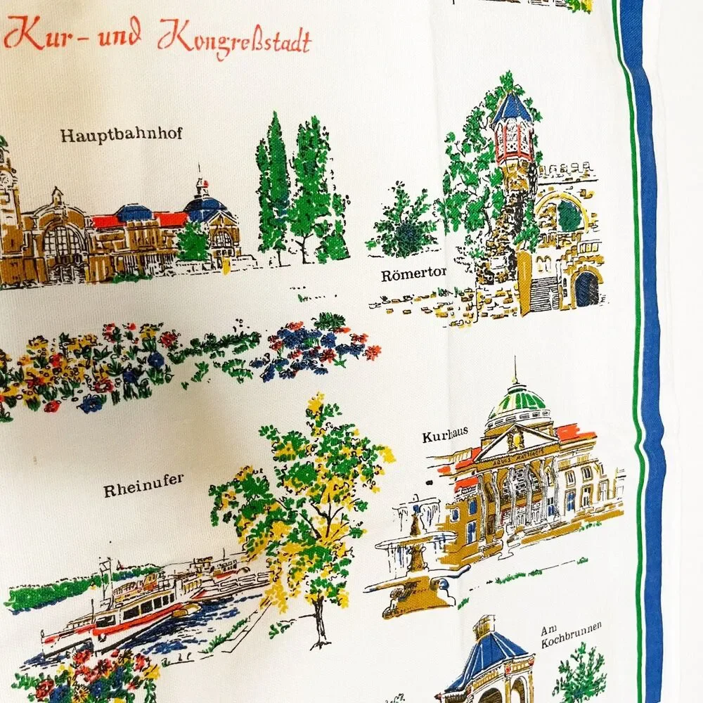 Vintage 1985 Wiesbaden Germany Tea Towel Calendar Souvenir Dish Towel Baumwolle